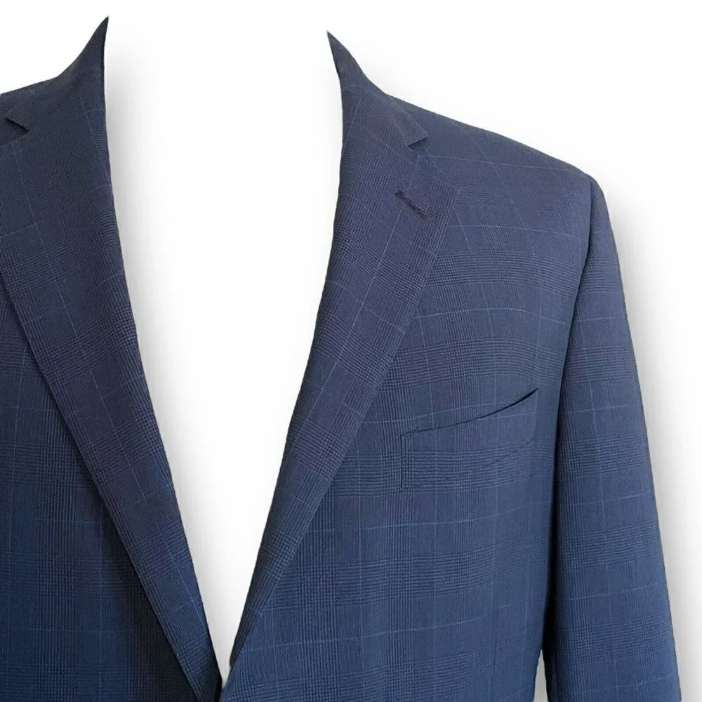 Brooks Brothers 346 Regent Fit Two Button Blazer 43R Dark Blue Glen Plaid Wool